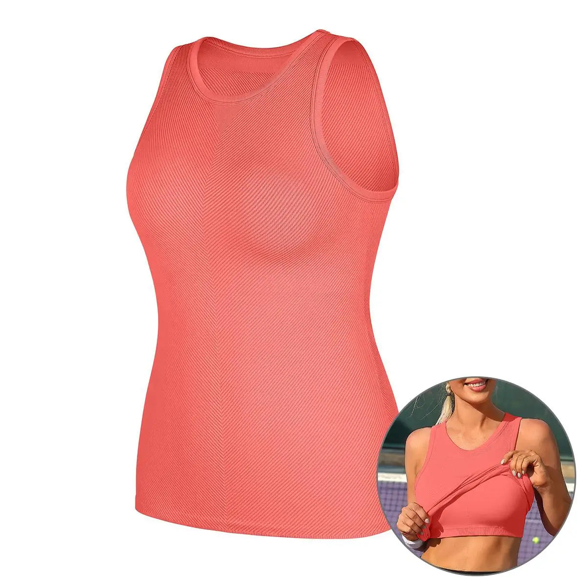 Women Seamless High Neck Workout Tank With Built In Bra