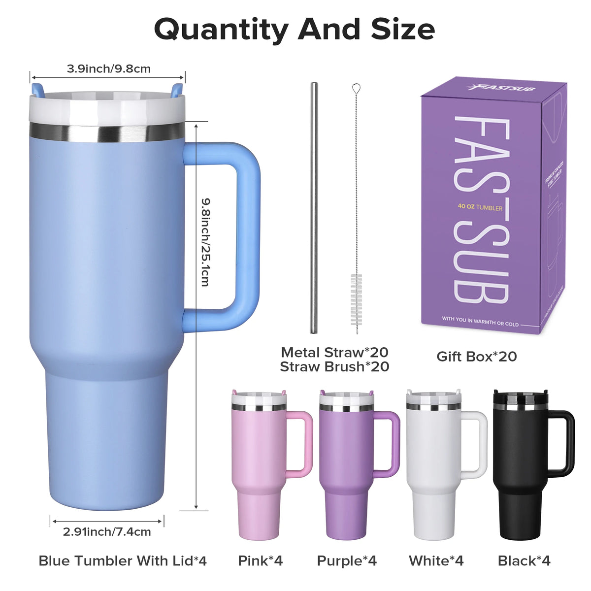 Fastsub Vacuum Insulated Stainless Steel Tumbler With Handle Straw