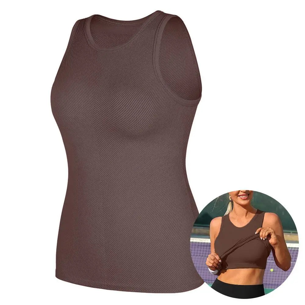 Women Seamless High Neck Workout Tank With Built In Bra