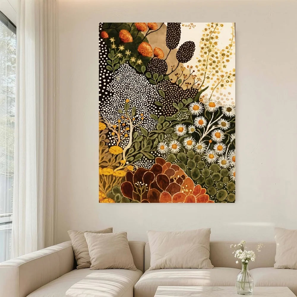 Framed 1pc Modern Abstract Botanical Wall Art - Wildflower Canvas Painting Suitable for Living Room, Bedroom, Kitchen, Bathroom