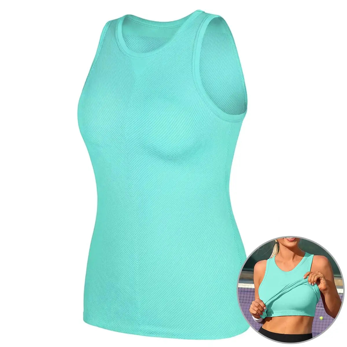 Women Seamless High Neck Workout Tank With Built In Bra