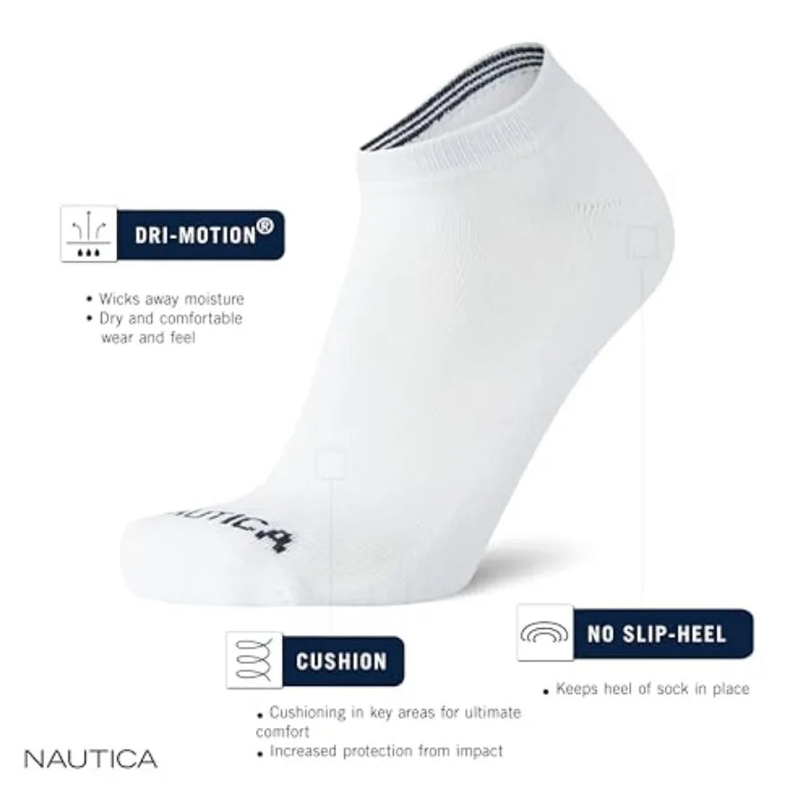 Nautica Mens Low Cut Socks - 8 Pack Soft Stretch Cushioned Athletic Ankle Socks for Men for Sports and Running Size 6-2.5