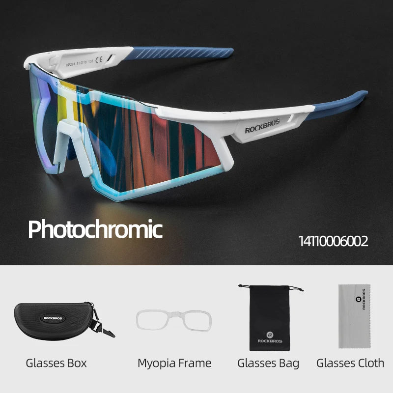 ROCKBROS Bicycle Glasses Photochromic Polarized Lens Adjustable Nose Support Myopia Frame Sports Men Women Cycling Goggle