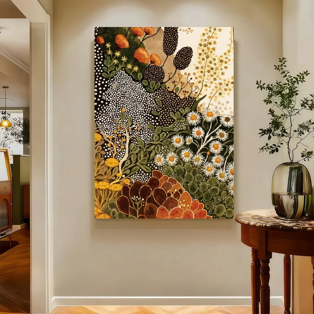 Framed 1pc Modern Abstract Botanical Wall Art - Wildflower Canvas Painting Suitable for Living Room, Bedroom, Kitchen, Bathroom
