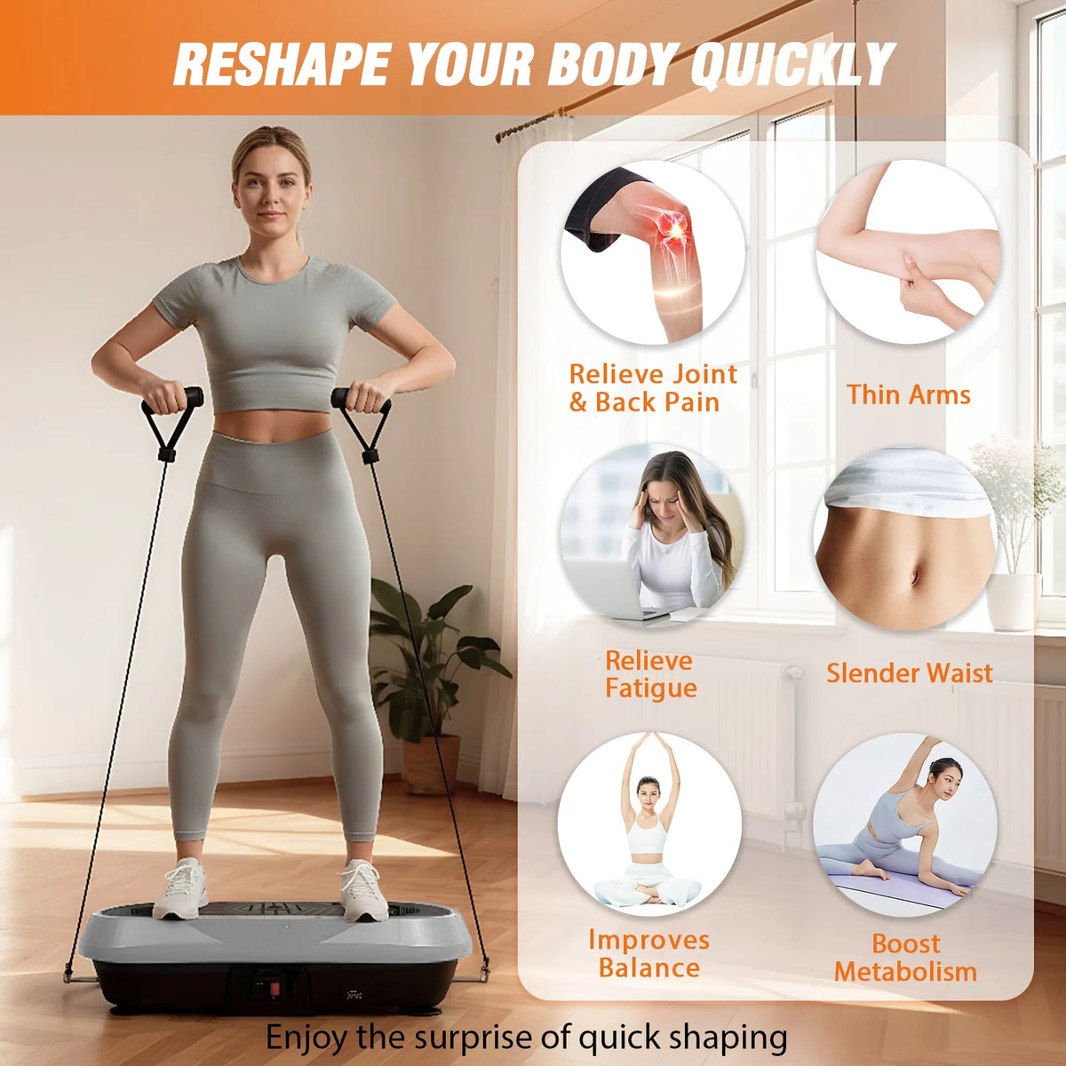 Portable Vibration Plate Exercise Machine With Bluetooth Bands And Yoga Straps