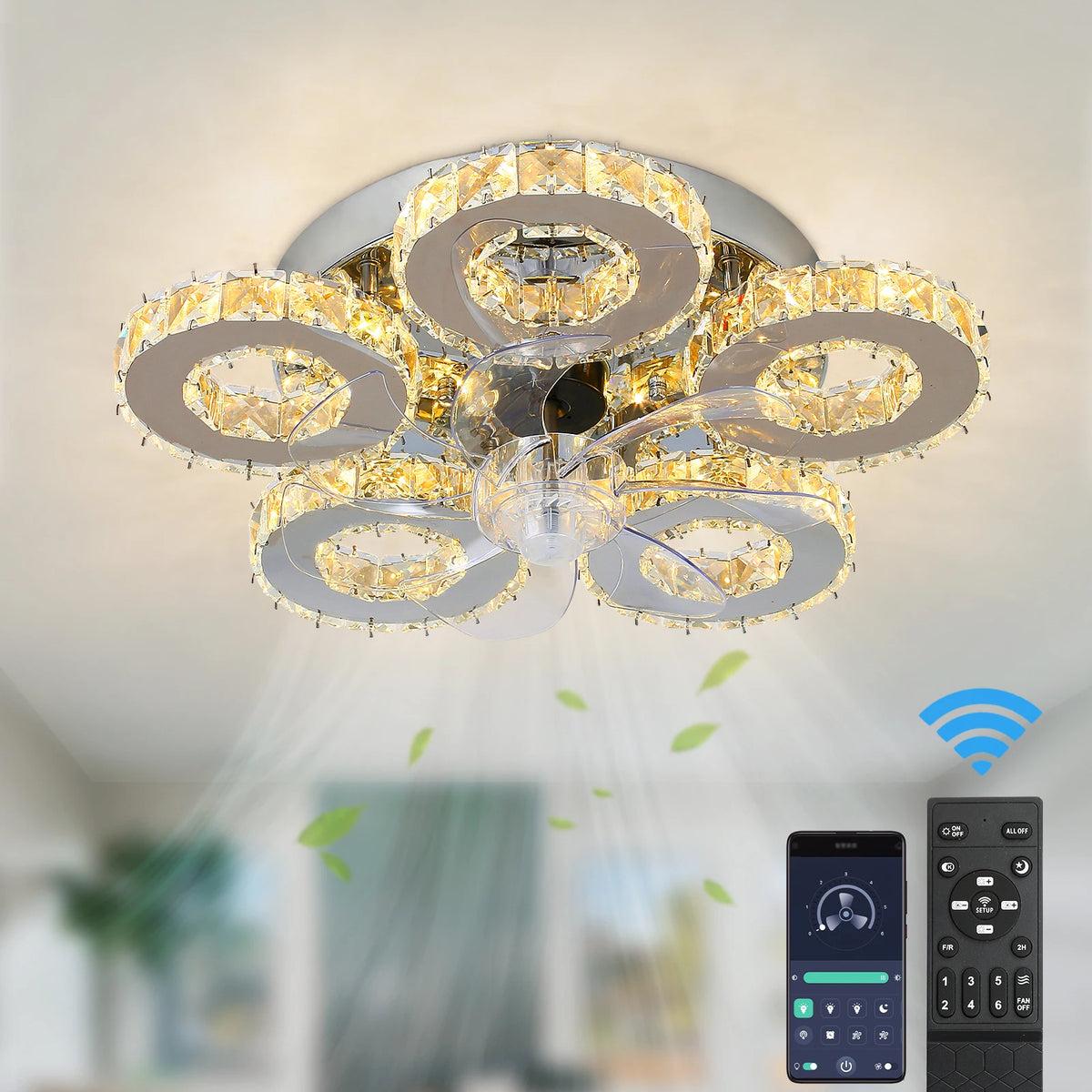 VETRULUS Luxury Crystal Ceiling Fan With Smart App Remote