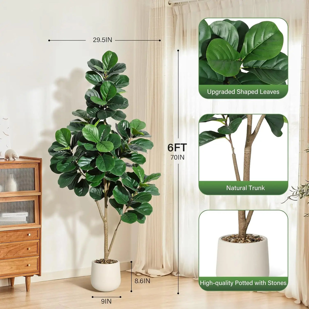 HiMISS Fiddle Leaf Fig Tree Artificial in Planter Pot Decor