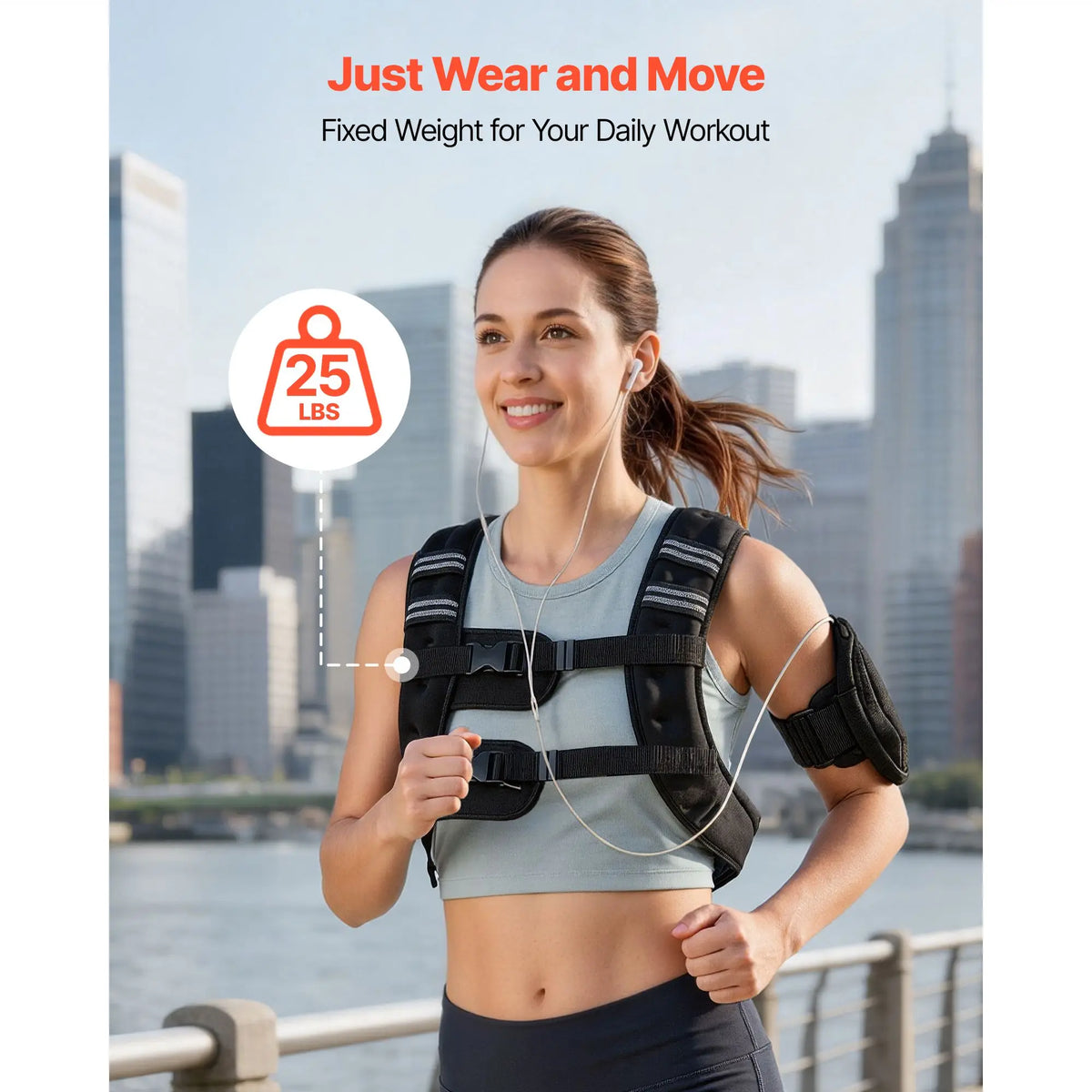 Weighted Vest, 25 lbs Body Weight Vest for Men Women, with Reflective Stripe, Adjustable Buckle, Workout Equipment for Strength Training, Running, Jogging, Fitness, Muscle Building, Weight Loss
