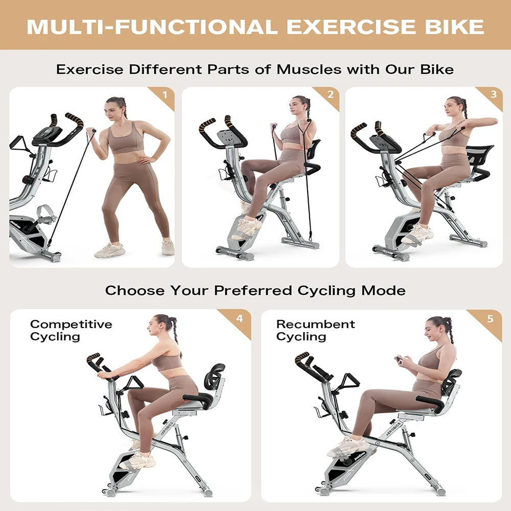 Pooboo Folding Magnetic Exercise Bike With Adjustable Resistance