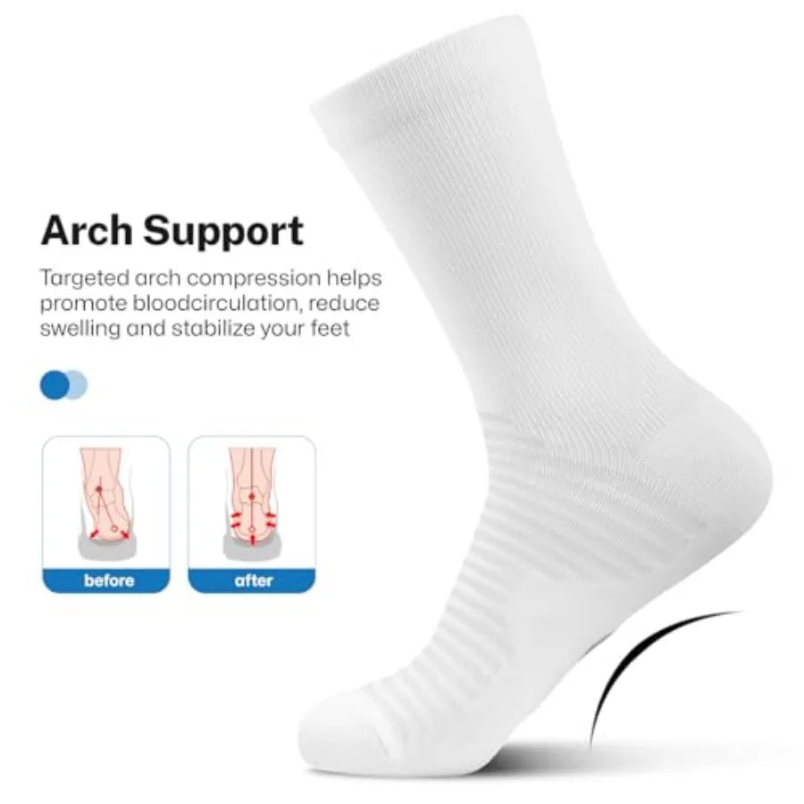 PAPLUS Athletic Crew Compression Socks 6 Pairs for Men and Women, Running Socks With Arch Support