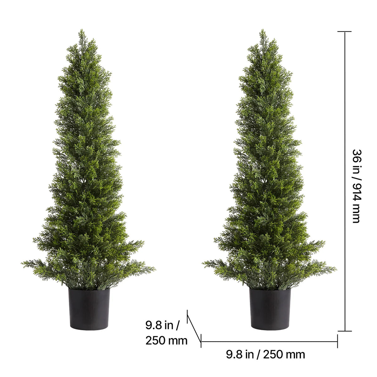 SucceBuy Artificial Topiary Cedar Trees 36/48in 2 Set Faux Pine Shrubs Plants Fake Silk Tree Easy Assembly for Decor Christmas