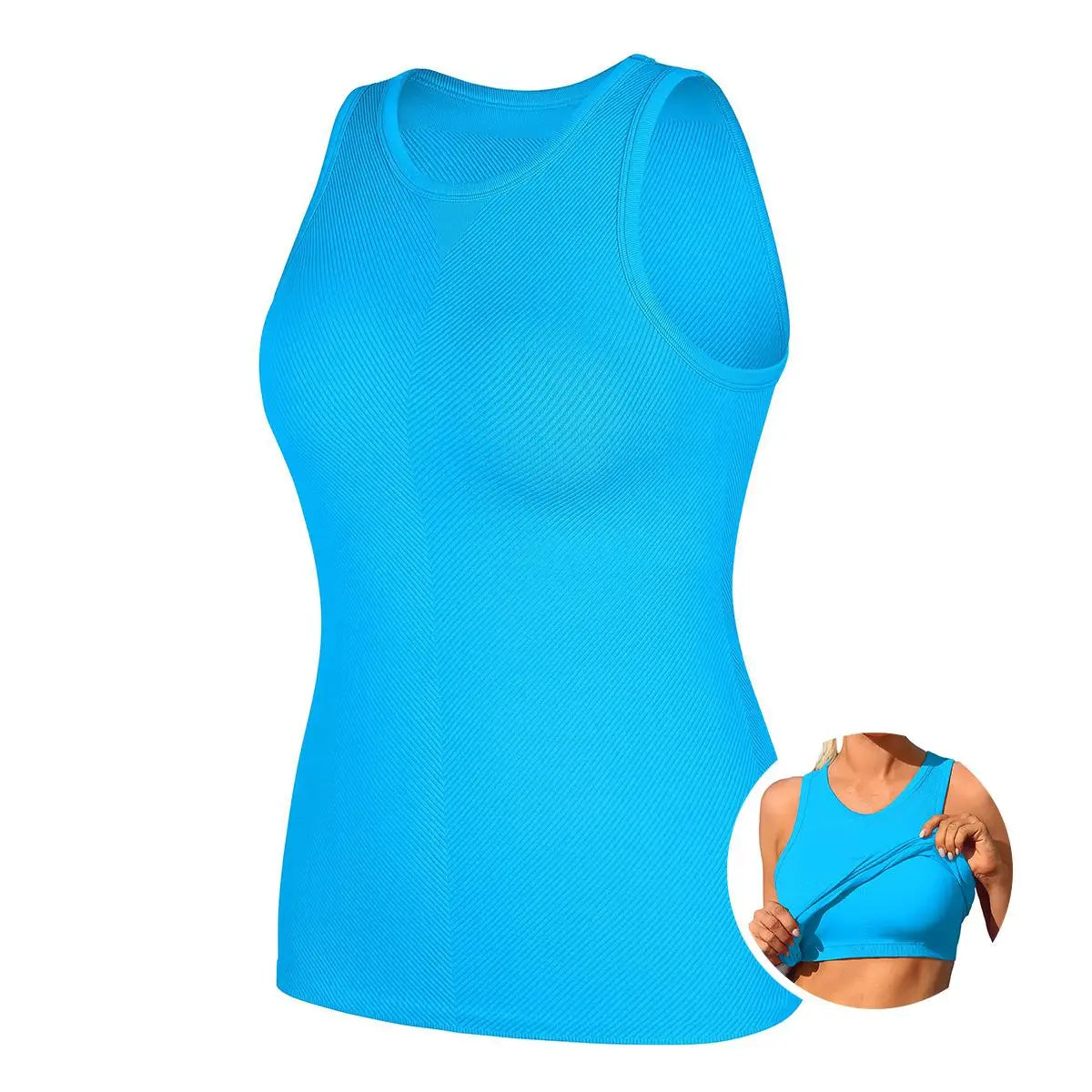 Women Seamless High Neck Workout Tank With Built In Bra