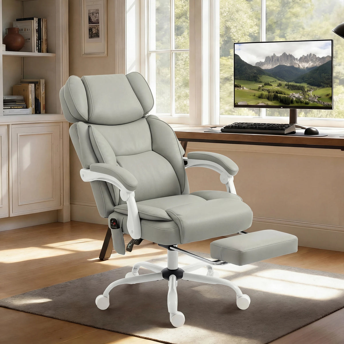 High Back Massage Office Chair With Footrest And Heated Recline