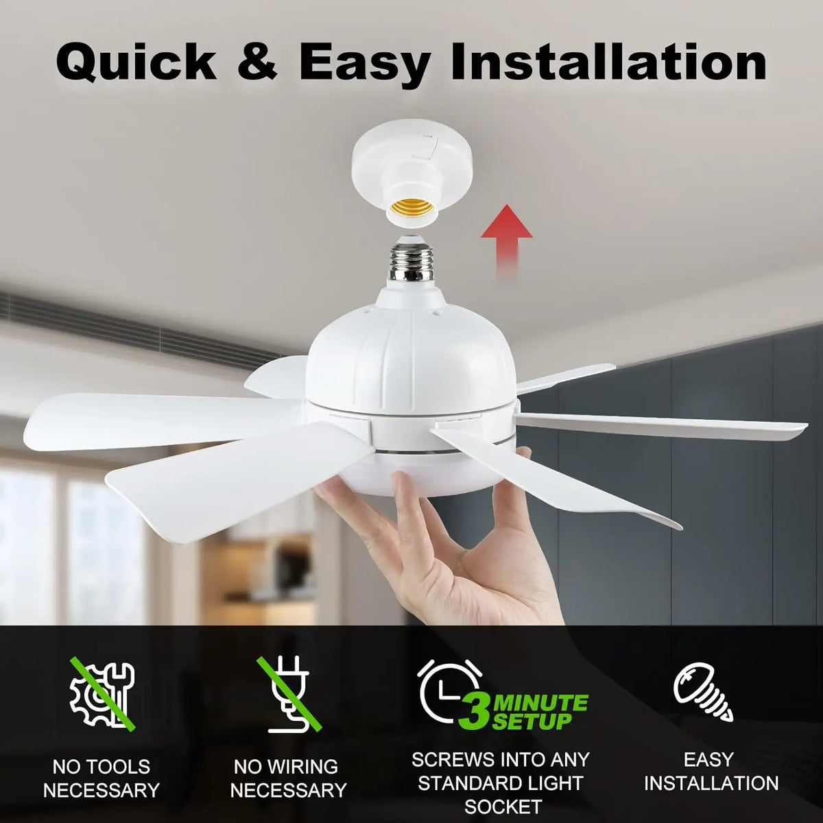 Mexllex E26 Socket LED Ceiling Fan Light With Remote Dimmable