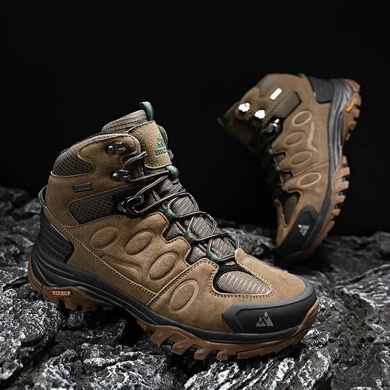 Hikeup Men High Top Hiking Boots Suede Lace Up Trekking Shoes