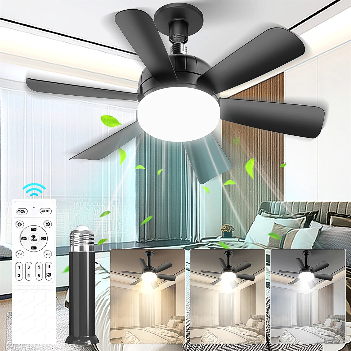 Mexllex E26 Socket LED Ceiling Fan Light With Remote Dimmable