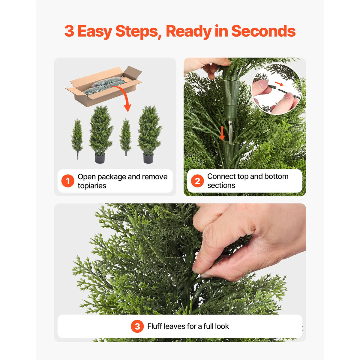 SucceBuy Artificial Topiary Cedar Trees 36/48in 2 Set Faux Pine Shrubs Plants Fake Silk Tree Easy Assembly for Decor Christmas