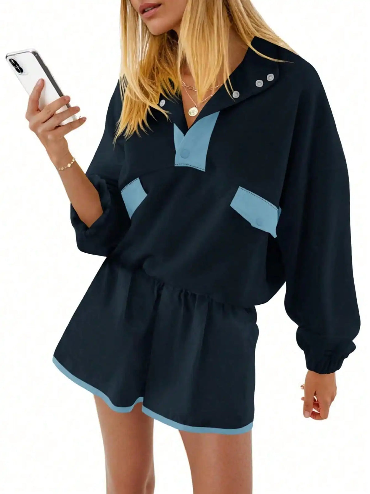 Fisoew Women Two Piece Lounge Set Sweatshirt Running Shorts