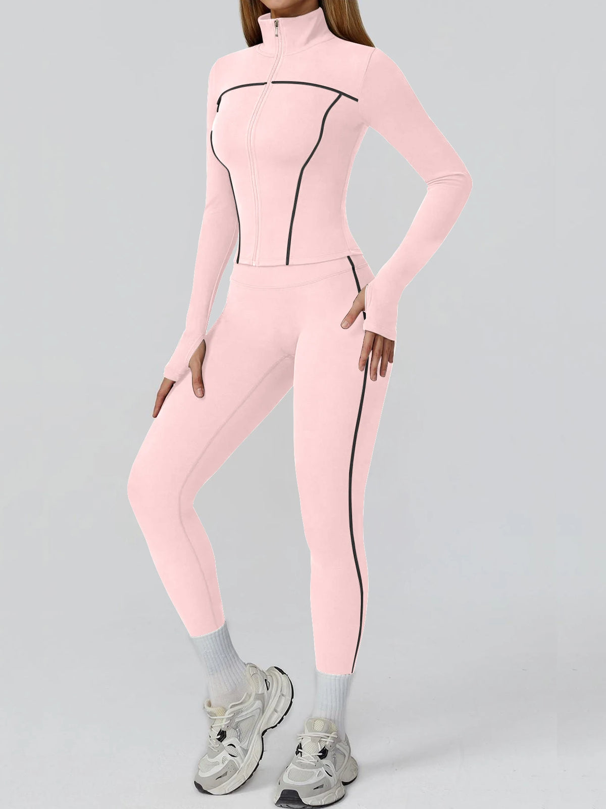 Women Nylon Yoga Set With Long Sleeve Top And Leggings