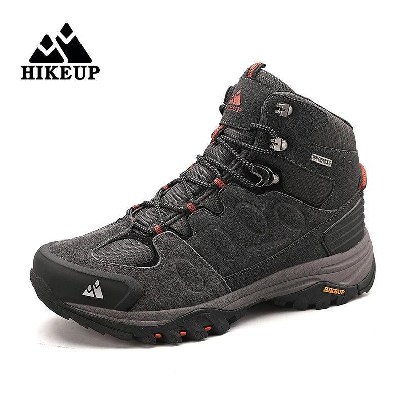 Hikeup Men High Top Hiking Boots Suede Lace Up Trekking Shoes