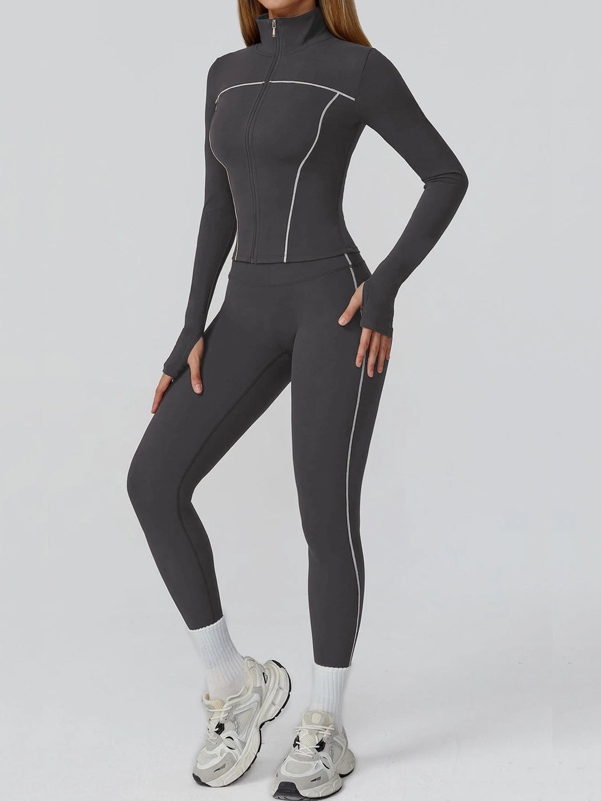Women Nylon Yoga Set With Long Sleeve Top And Leggings
