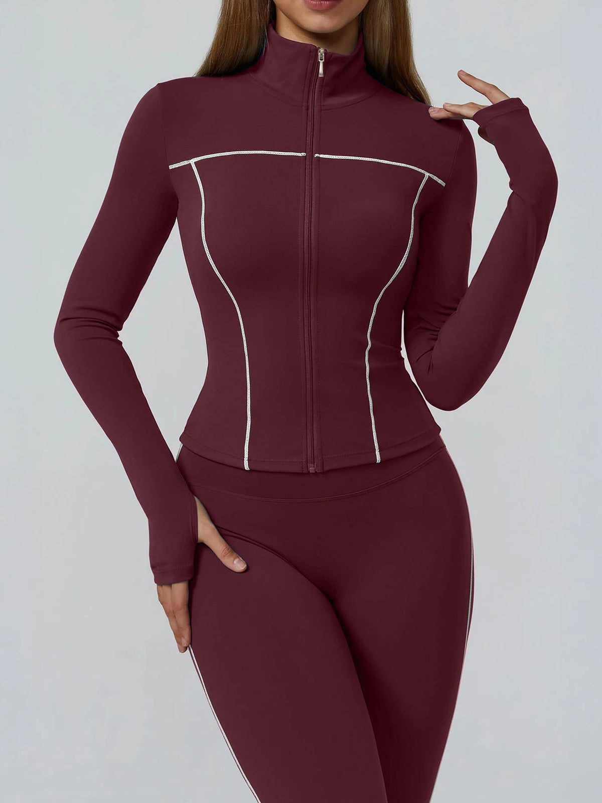 Women Nylon Yoga Set With Long Sleeve Top And Leggings