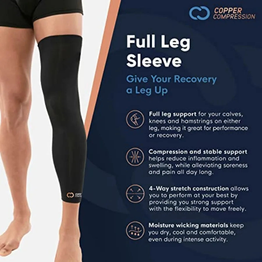 Leg Compression Sleeve - Copper Infused Knee Stabilizer Brace for Running, Meniscus Tear, ACL, MCL, Arthritis, Joint Pain Relie