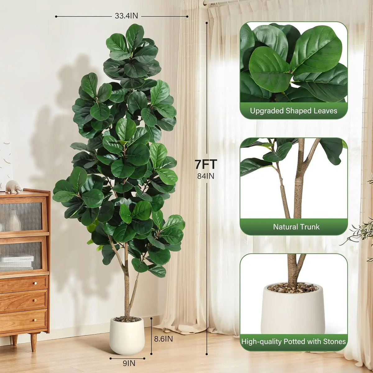 HiMISS Fiddle Leaf Fig Tree Artificial in Planter Pot Decor