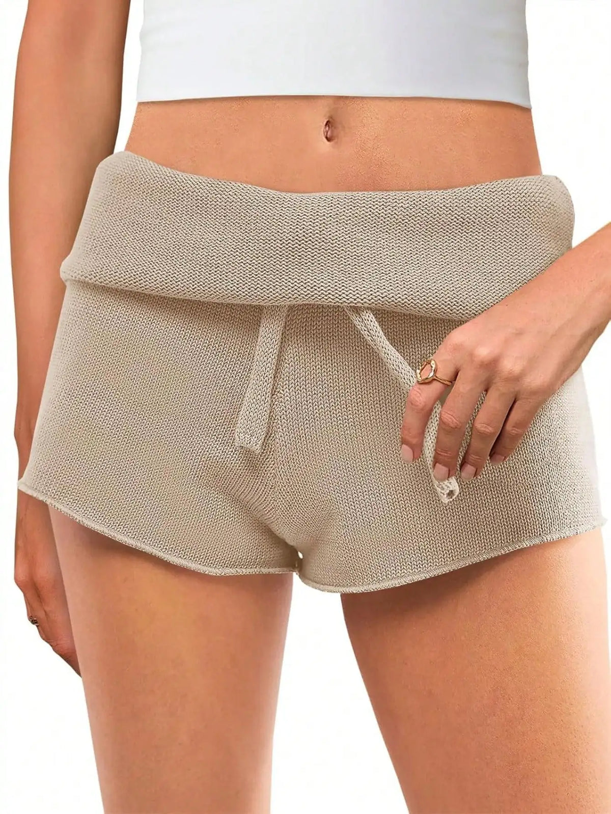 Fisoew Women Ribbed Knit High Waisted Lounge Shorts With Drawstring