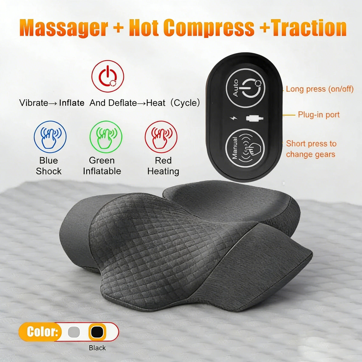 PAQIN Neck Massager Pillow Cervical Stretcher Heating Massage Support