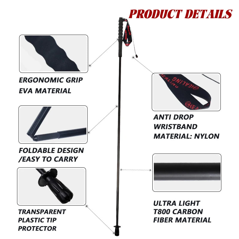 Okhealing Carbon Fiber Foldable Antishock Trekking Poles For Outdoor Hiking