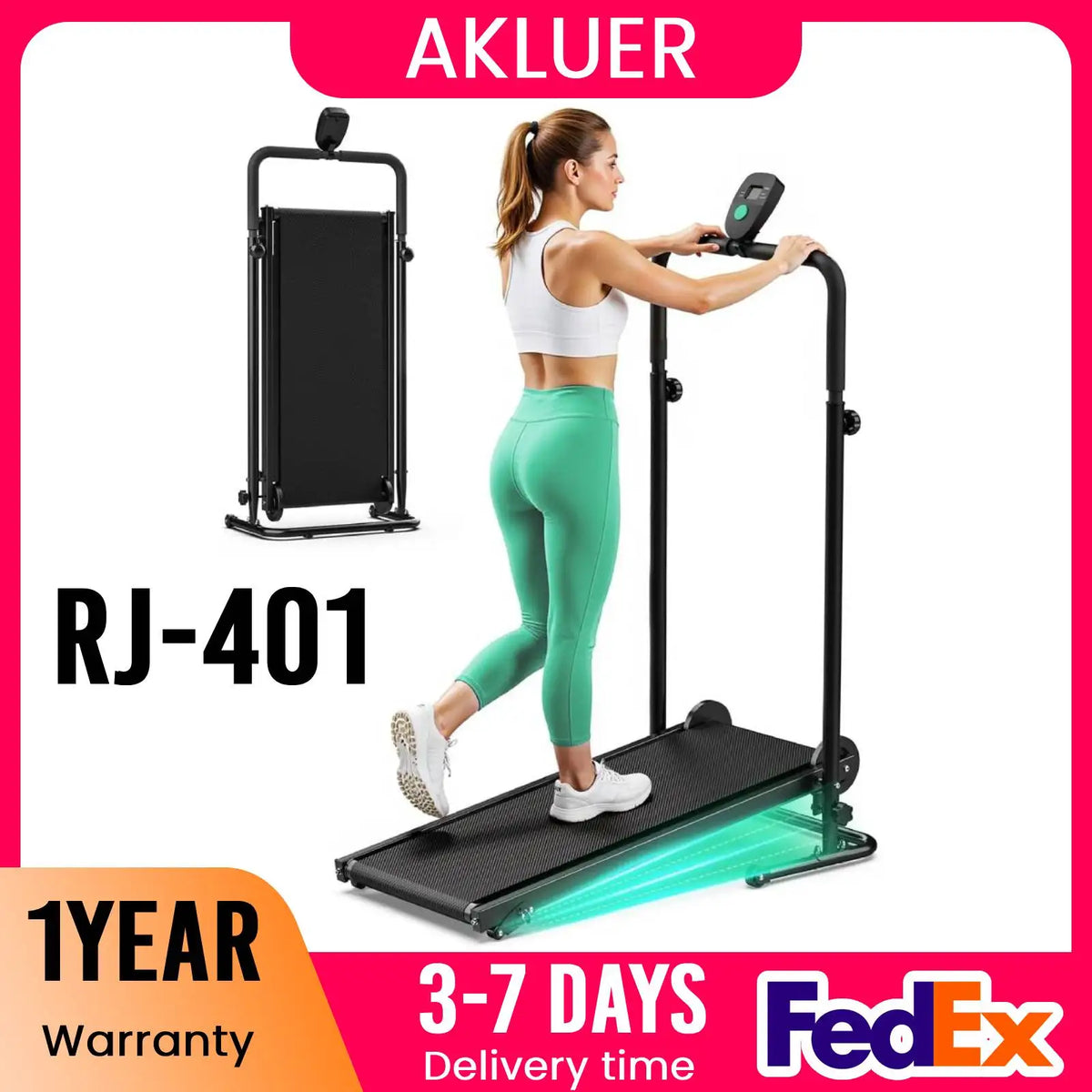 Akluer Motorless Treadmill With Adjustable Incline And LCD Display
