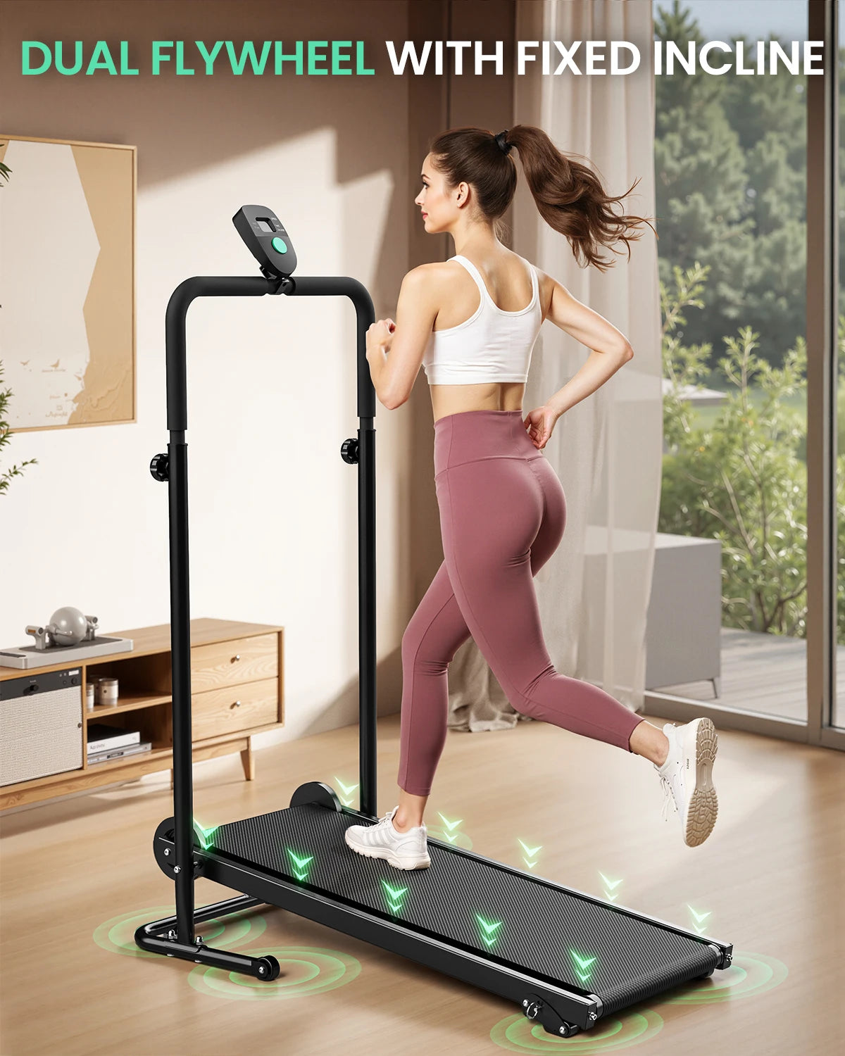 Akluer Motorless Treadmill With Adjustable Incline And LCD Display