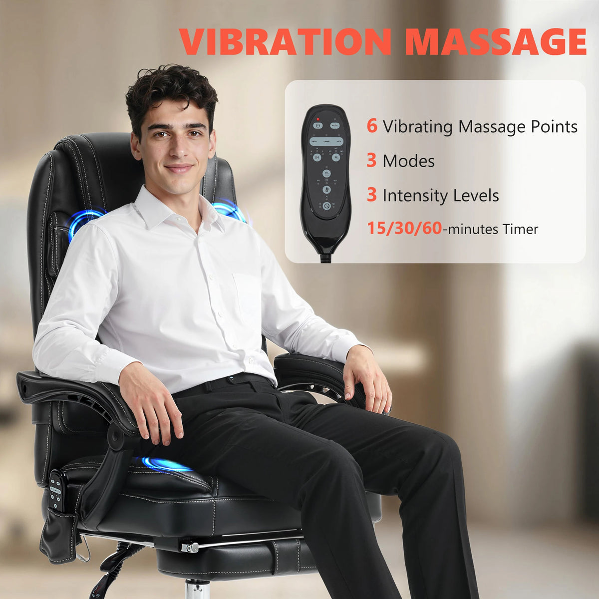 Six Point Vibration Massage Office Chair With Heated Footrest