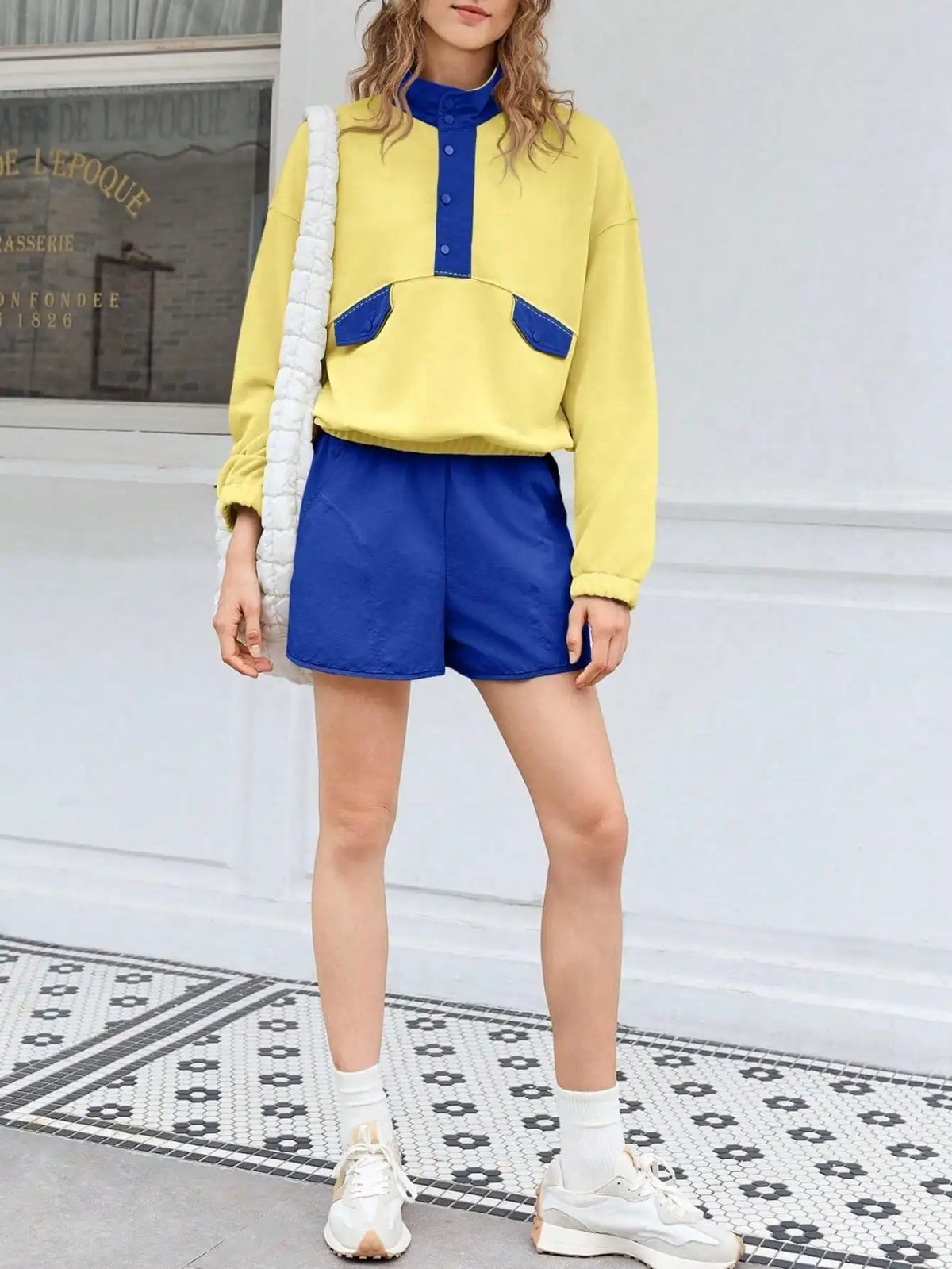 Fisoew Women Two Piece Lounge Set Sweatshirt Running Shorts