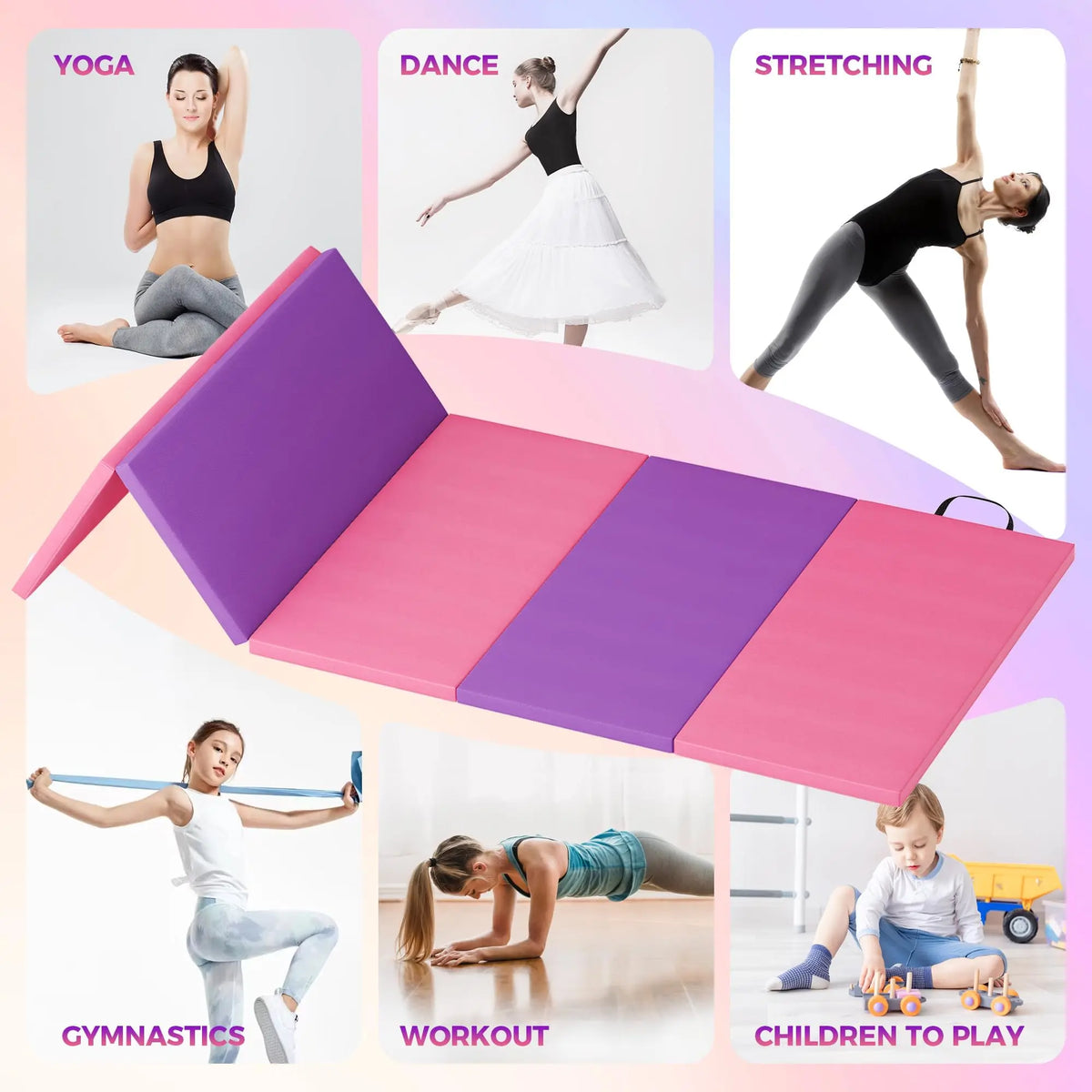 HiMISS Portable Folding Gymnastics Exercise Mat For Home Yoga Fitness