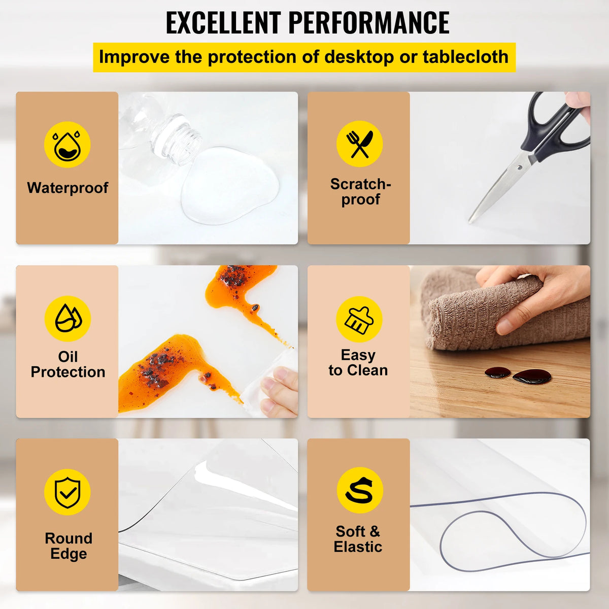 PVC Table Cloth Desk Protector For Dining Table Durable
