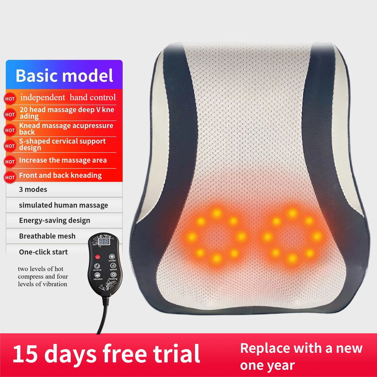 JAIYORL Electric Shiatsu Neck Massager Pillow With Heating And Vibration