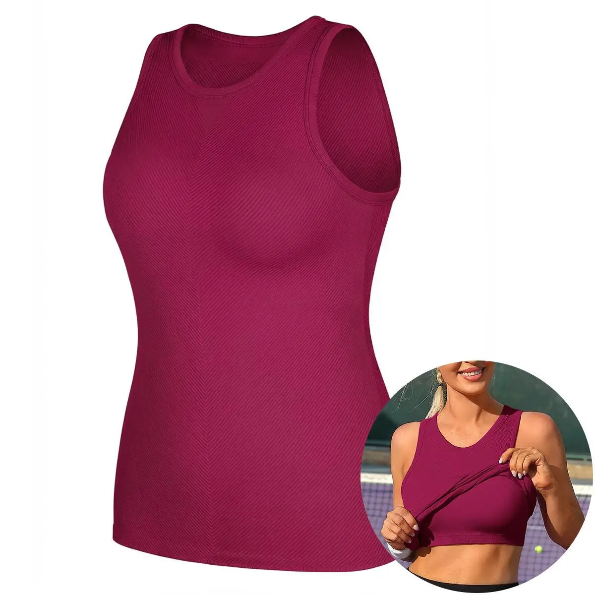 Women Seamless High Neck Workout Tank With Built In Bra