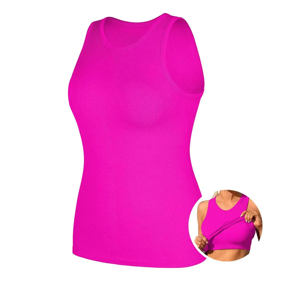 Women Seamless High Neck Workout Tank With Built In Bra