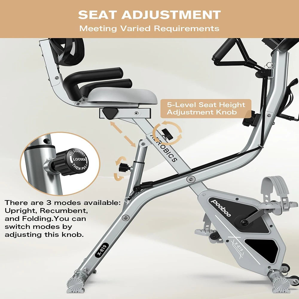 Pooboo Folding Magnetic Exercise Bike With Adjustable Resistance