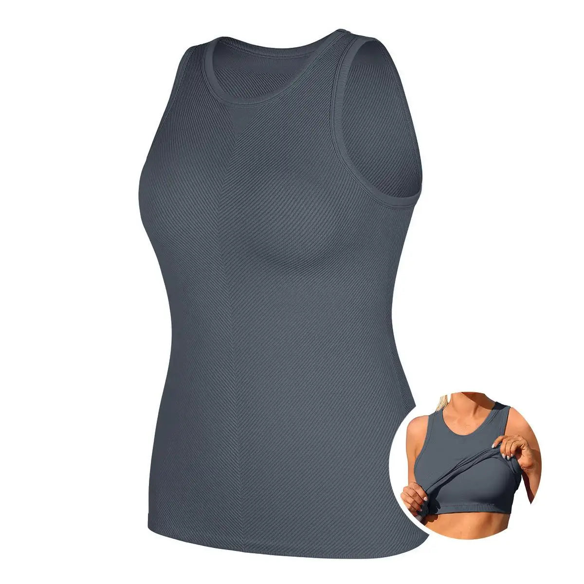 Women Seamless High Neck Workout Tank With Built In Bra
