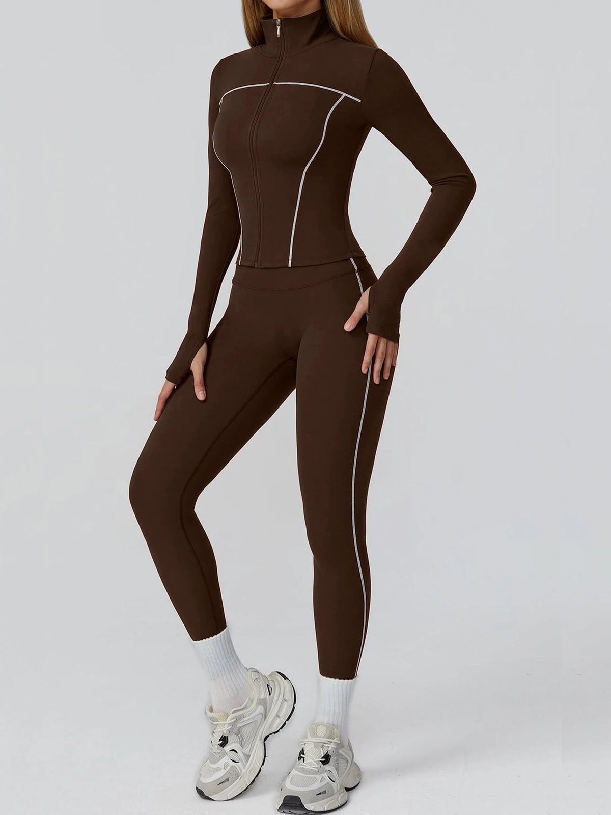 Women Nylon Yoga Set With Long Sleeve Top And Leggings
