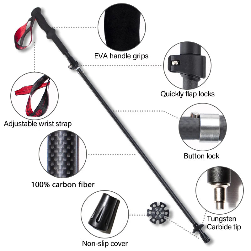 Okhealing Ultralight Carbon Fiber Folding Trekking Poles For Outdoor Hiking