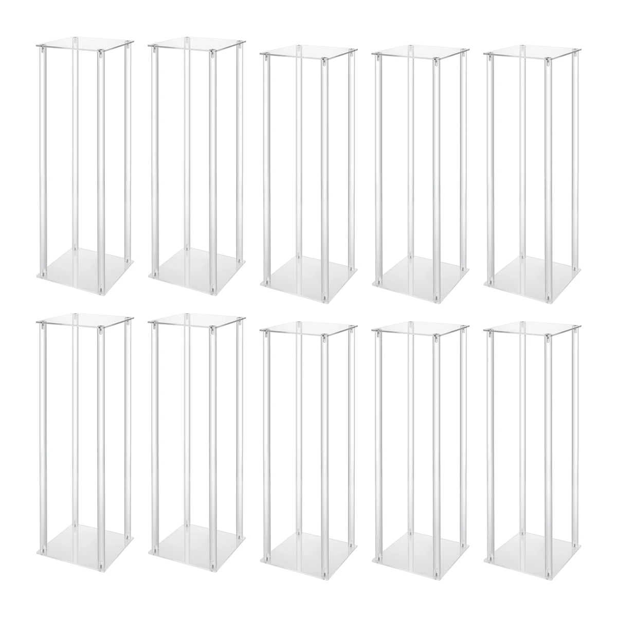 10Pcs Acrylic Vase Wedding Flower Stands Set, 23.6"H Clear Column Rack Geometric Display Stand for Home Party Wedding Decor