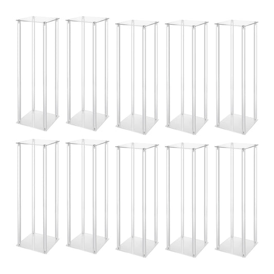 10Pcs Acrylic Vase Wedding Flower Stands Set, 23.6"H Clear Column Rack Geometric Display Stand for Home Party Wedding Decor