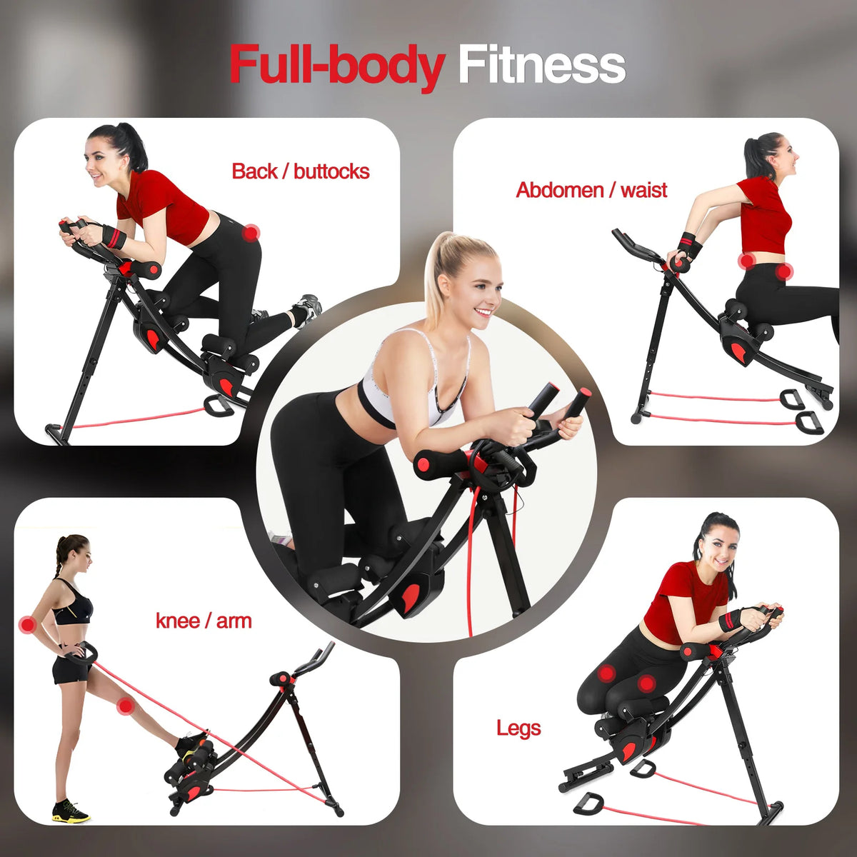 Foldable Adjustable Dual Track Abdominal Cruncher With Resistance Bands