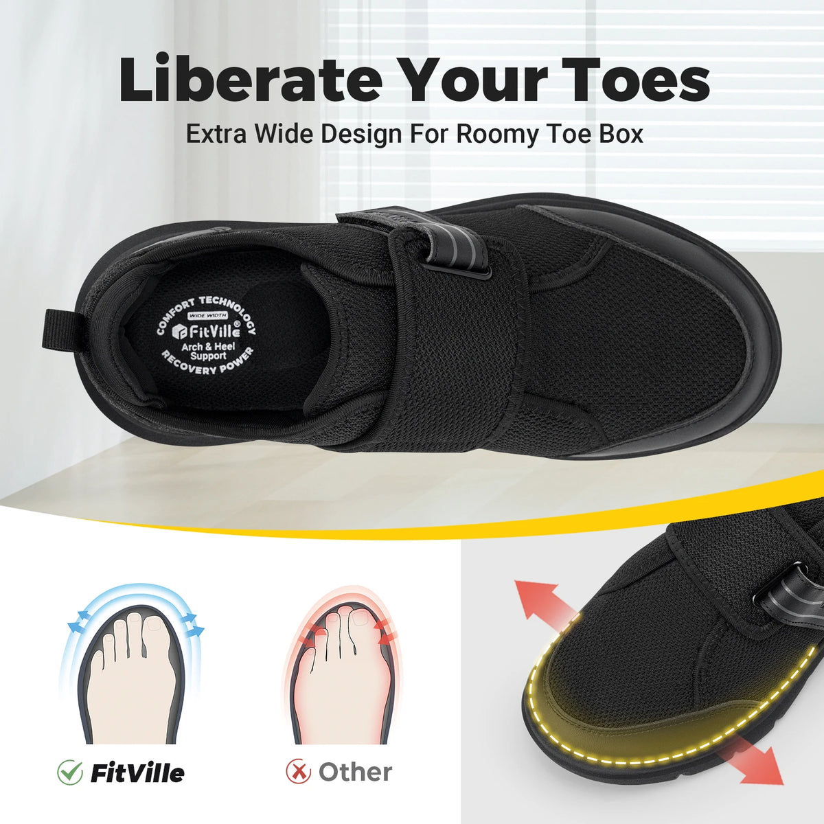 Fitville Men Diabetic Walking Shoes Extra Wide Hook Loop Neuropathy