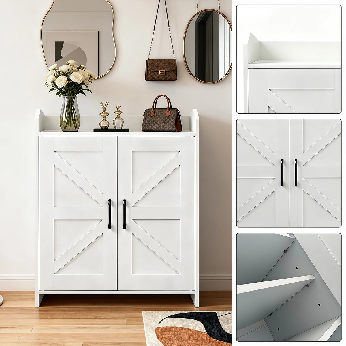 Farmhouse Shoe Cabinet with Doors, Modern Large 5-Tier Shoe Storage Cabinet with Adjustable Shelves, Wooden Shoe Organizer for Entryway, Hallway, Closet, Bedroom, Living Room