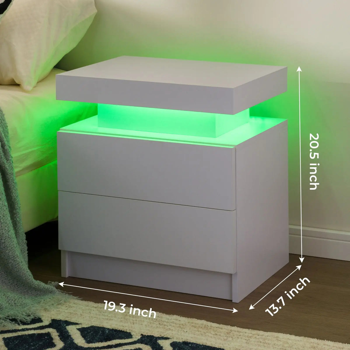Cubehom Modern Led Nightstand Set With Dual Wooden Drawers